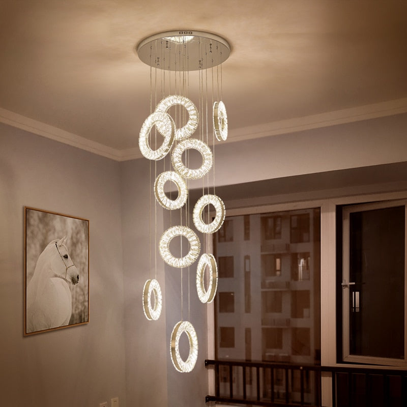 Hanging LED crystal lamp for staircase, lobby, living space, stairwell