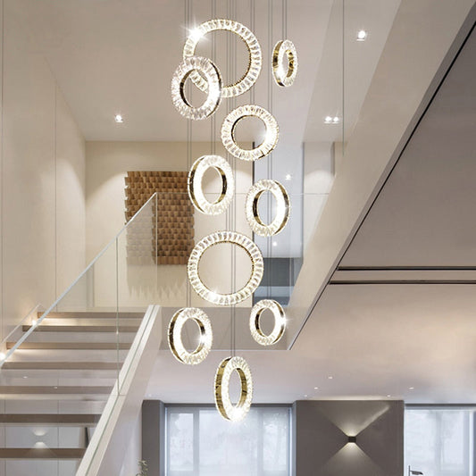 Hanging LED crystal lamp for staircase, lobby, living space, stairwell