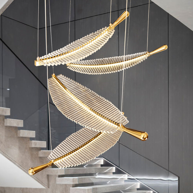 Modern Creative Leaf LED Chandelier Luxury Gold Kitchen Island Acylic Lighting Hanging Fixtures Dining Room Home Bar Art Lamps
