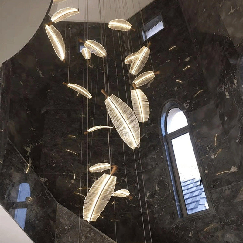 Modern Creative Leaf LED Chandelier Luxury Gold Kitchen Island Acylic Lighting Hanging Fixtures Dining Room Home Bar Art Lamps