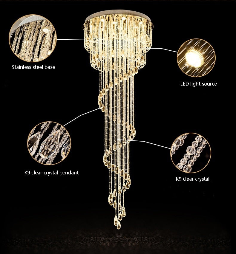 Double Spiral Staircase Crystal Chandelier for Loft, Restaurant, Hotel, Hall , stairwell