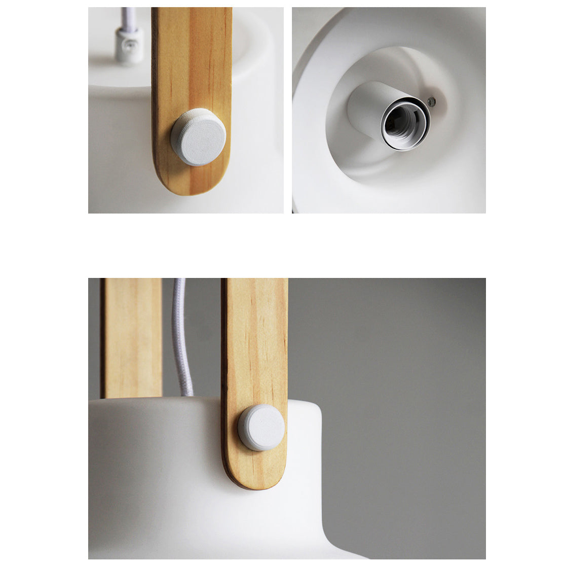 Skandi White Glass Wooden Look Pendant Light