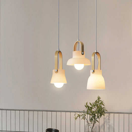 Skandi White Glass Wooden Look Pendant Light