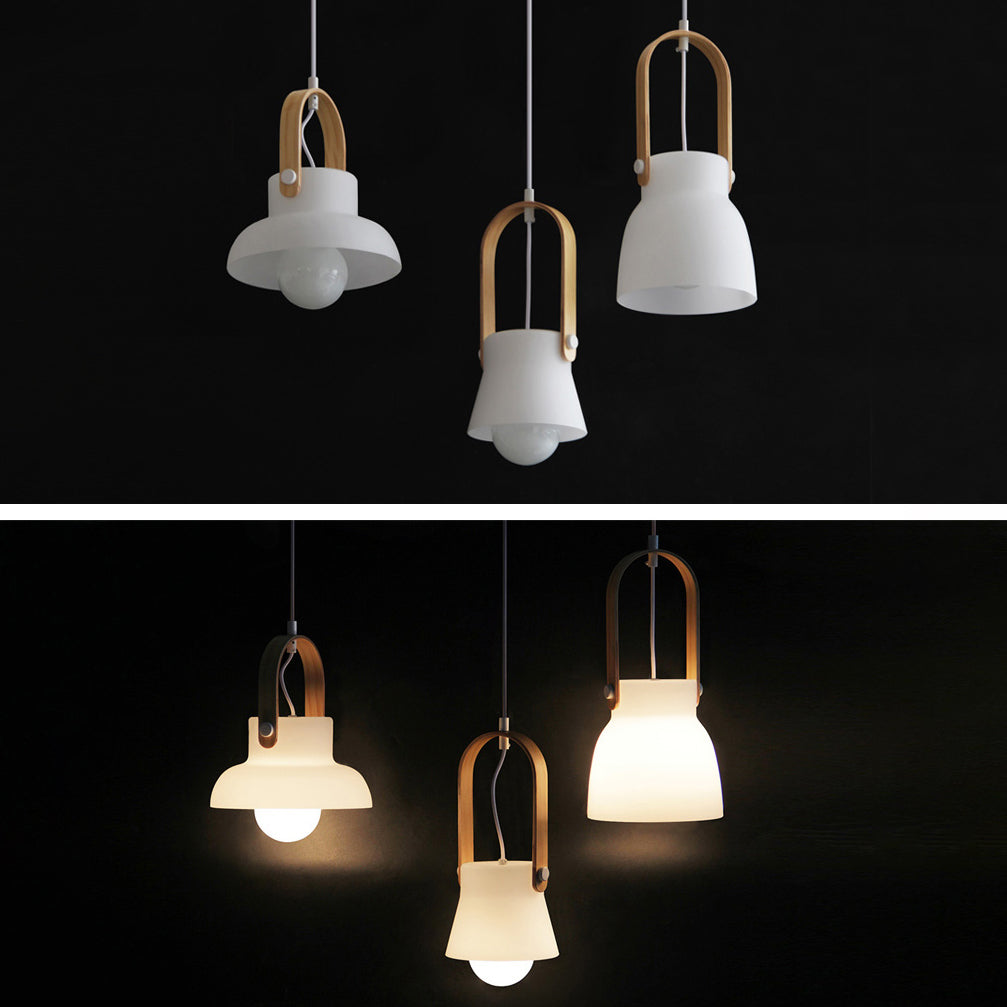 Skandi White Glass Wooden Look Pendant Light