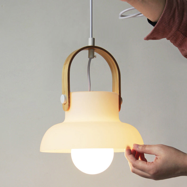 Skandi White Glass Wooden Look Pendant Light