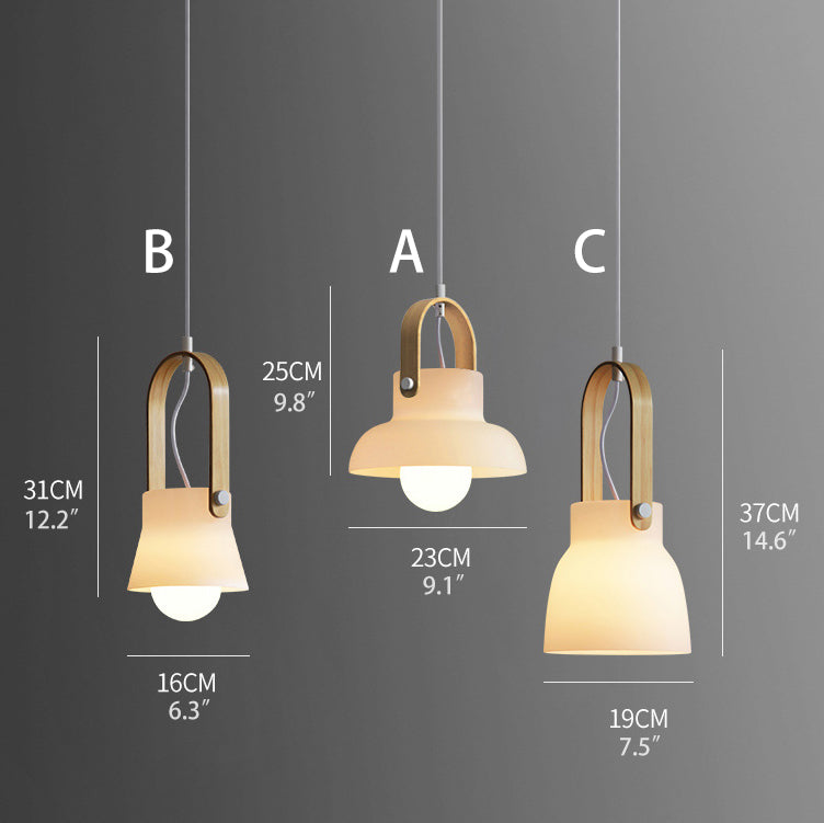 Skandi White Glass Wooden Look Pendant Light