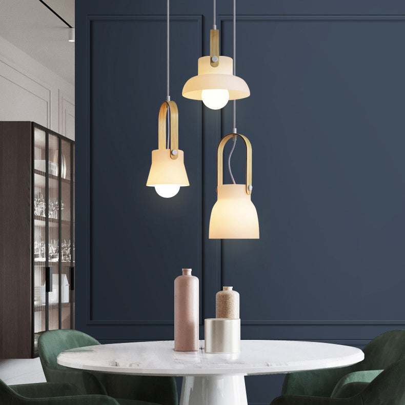 Skandi White Glass Wooden Look Pendant Light