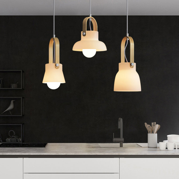 Skandi White Glass Wooden Look Pendant Light