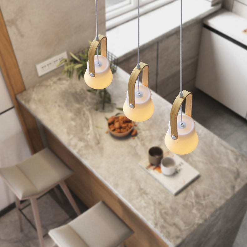 Skandi White Glass Wooden Look Pendant Light