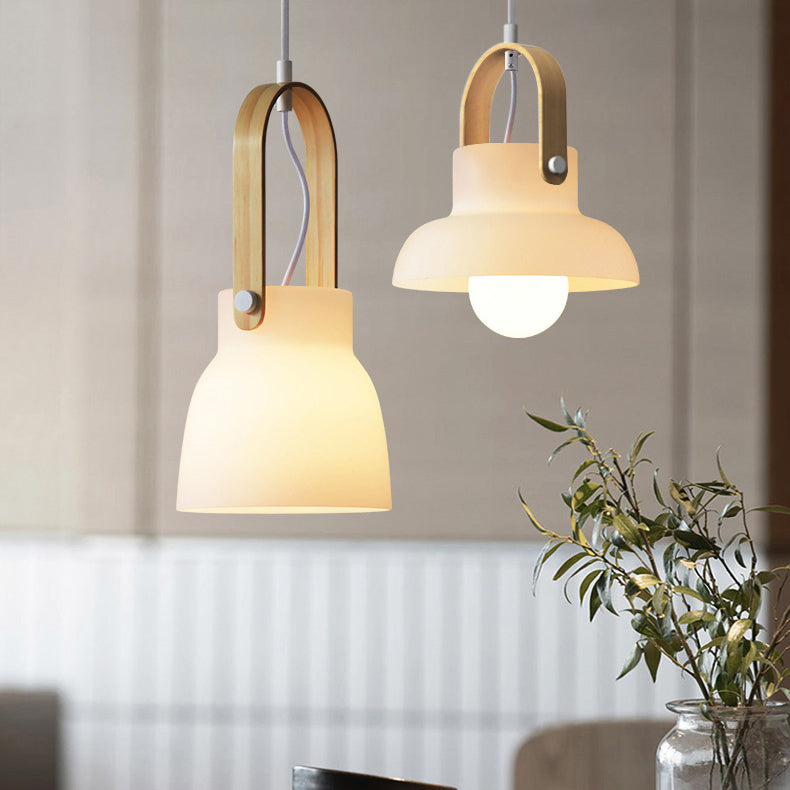 Skandi White Glass Wooden Look Pendant Light