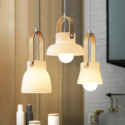 Skandi White Glass Wooden Look Pendant Light