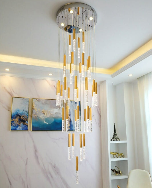Long LED spiral chandelier for staircase, living room , stairwell