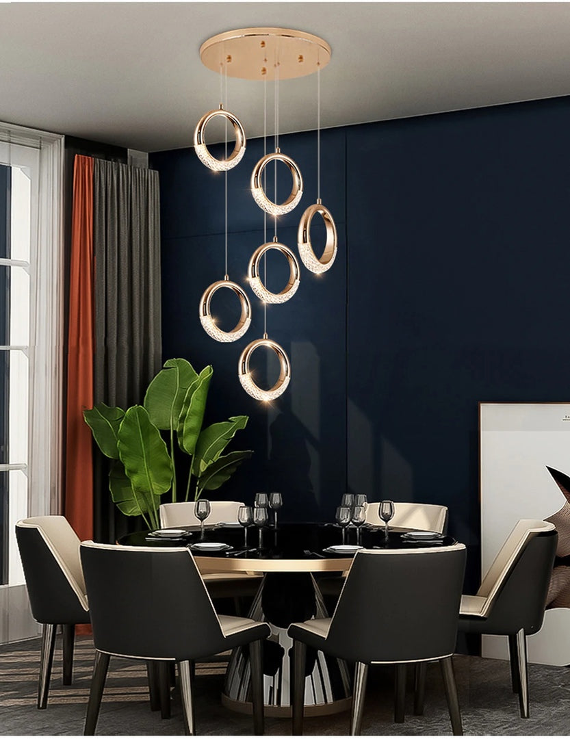 Luxury ring led chandelier for staircase, lobby, foyer, living room , stairwell