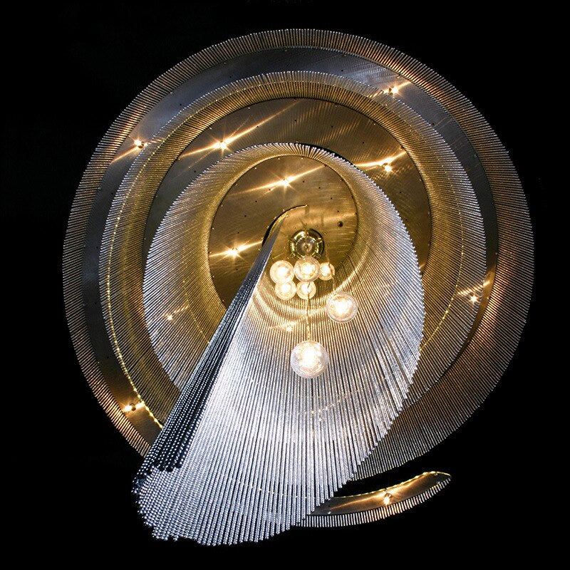 Luxury Silver/Gold Long Chain Chandelier For Staircase, Lobby, Hallway