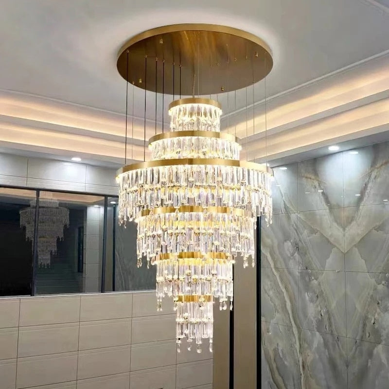 Luxury Gold Large Ring Crystal Chandelier For Hotel, Stairwell, Lobby, Staircase