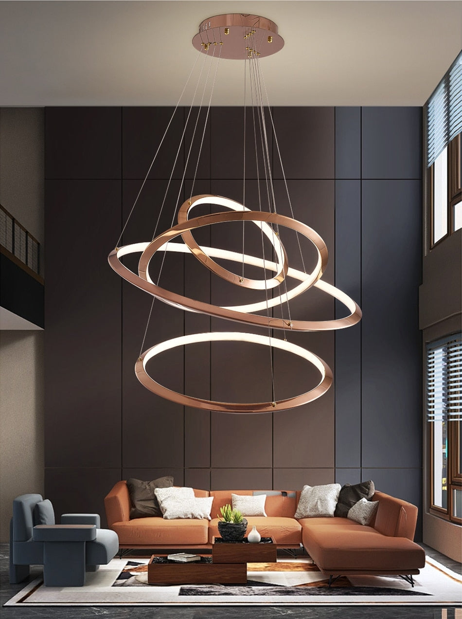 Gold Ring Staircase Lighting Projects Loft Dimming Lights for Home Decor , stairwell