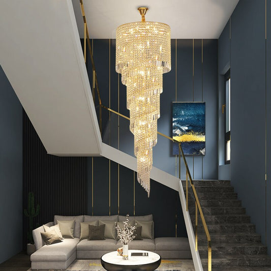 Luxury staircase chandelier. Gold crystal home decor for living room , stairwell