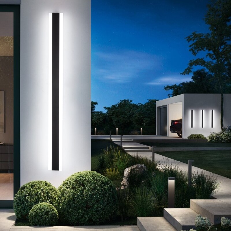 Modern Black Outdoor Waterproof Aluminum Long LED Strip Wall lamp For Porch