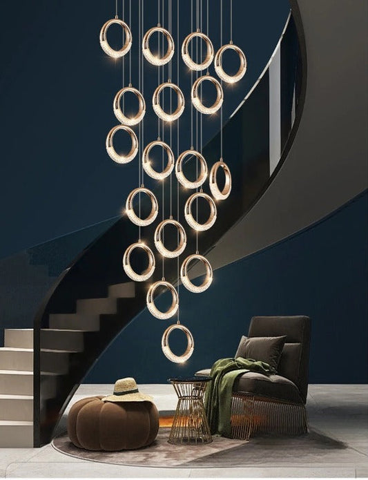 Luxury ring led chandelier for staircase, lobby, foyer, living room , stairwell