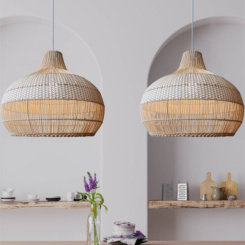 Handwoven Rattan Kitchen Island Pendant Lighting Wicker Lamp Shade