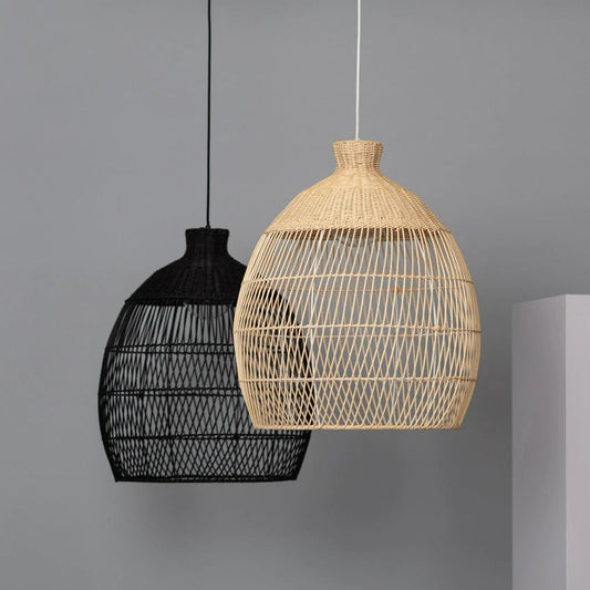 Handmade Woven Rattan Pendant Light Over Island