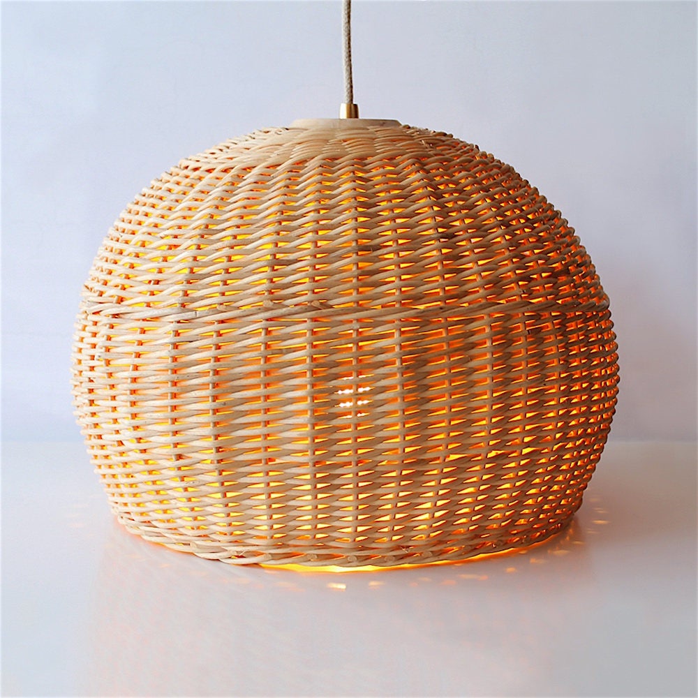 Rattan Basket Pendant Light Wicker Farmhouse Woven Pendant Lampshade