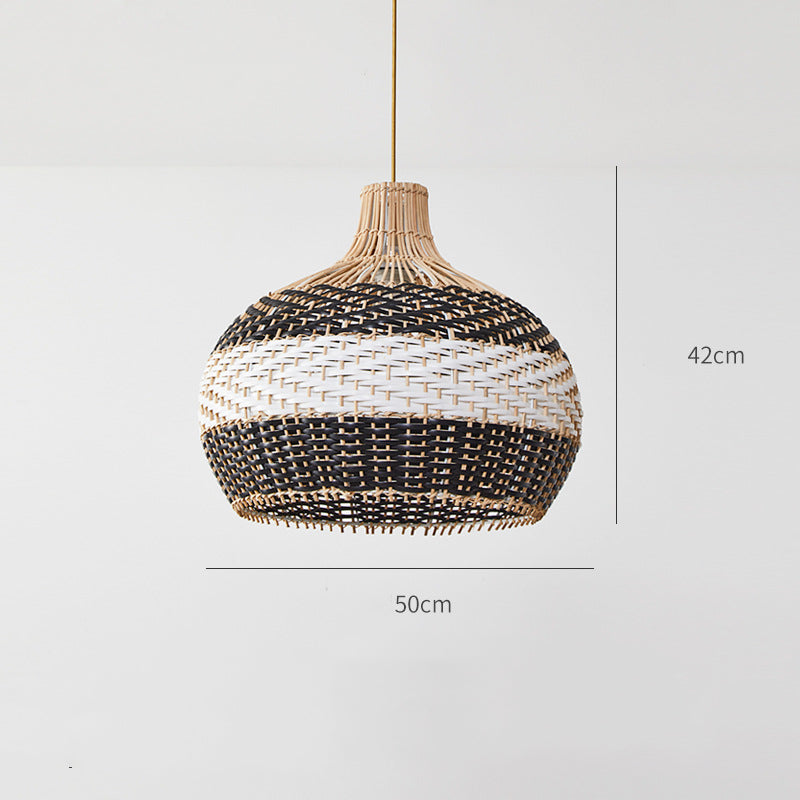 Minimalist Black White Lampshade Rattan Pendant Light