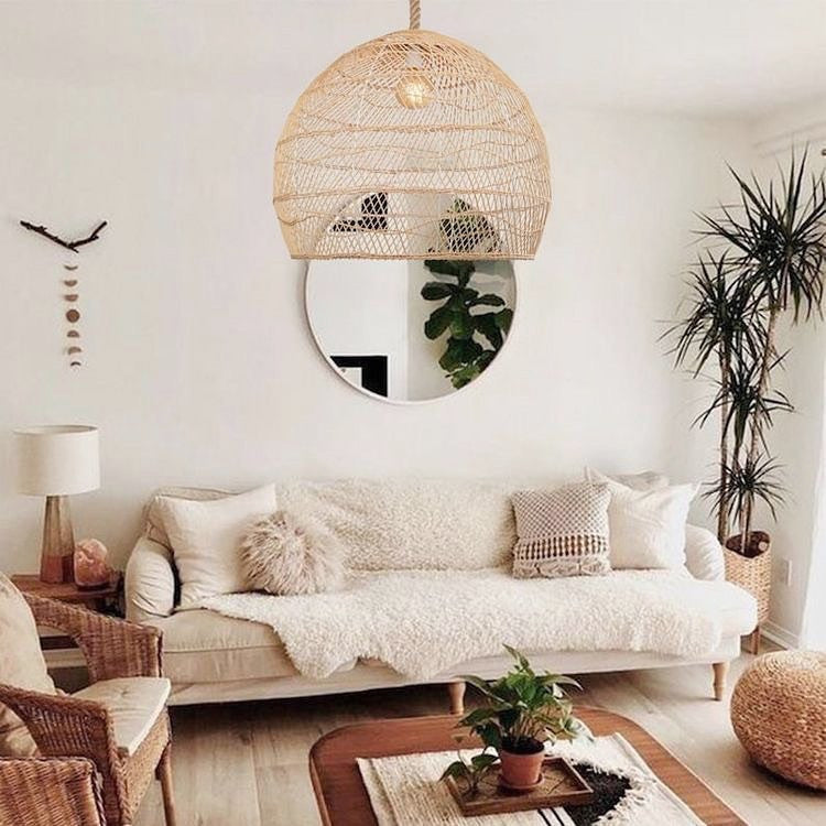 Handmade Hemp Rope Hanging Ceiling Lights Rattan Kitchen Pendant Light