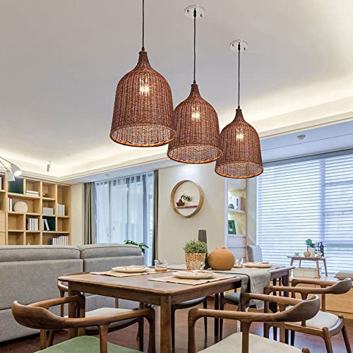 Rattan Pendant Lights Coffee Woven Hanging Lampshade