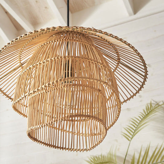 Retro Handmade Woven Tiered Rattan Pendant Lamp