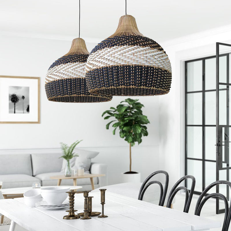 Minimalist Black White Lampshade Rattan Pendant Light