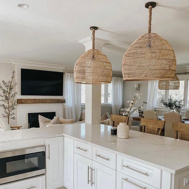 Handmade Hemp Rope Hanging Ceiling Lights Rattan Kitchen Pendant Light