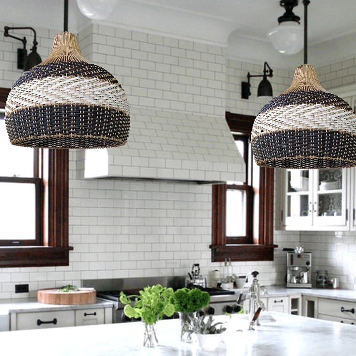 Minimalist Black White Lampshade Rattan Pendant Light