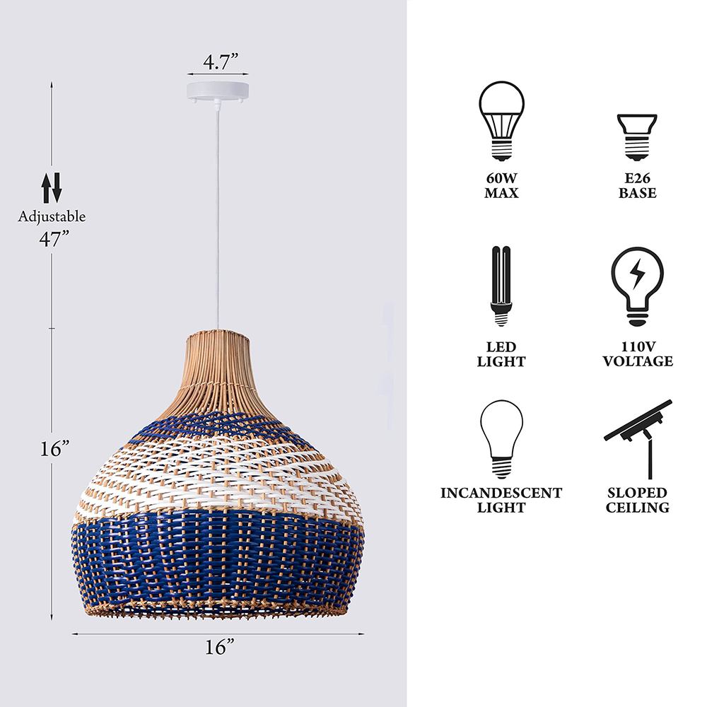 Blue Rattan Net White and Blue Rattan Rattan Pendant Light – Lonwing Lighting