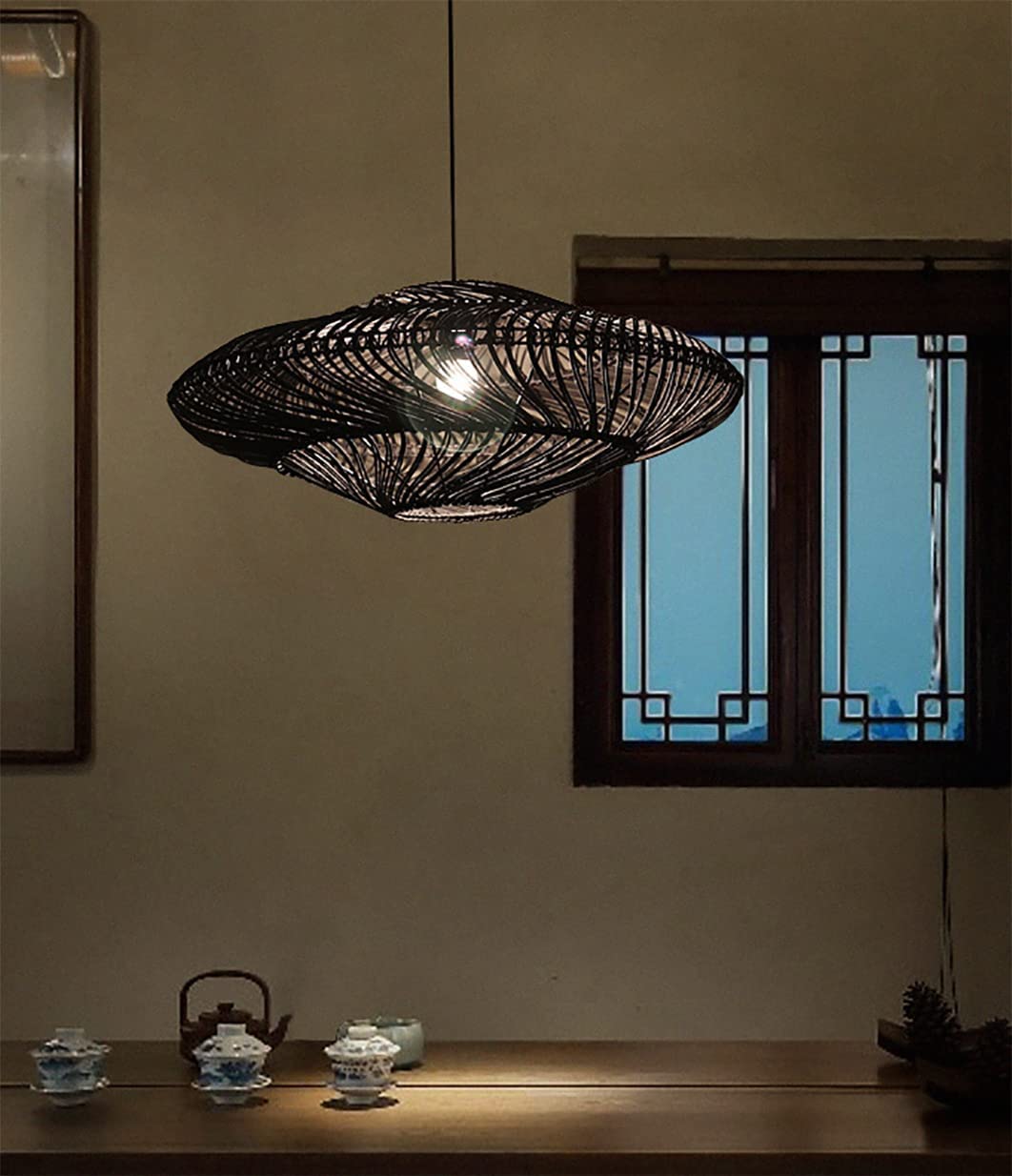 Black Pendant Light Kitchen Modern Pendant Lighting Rattan Wicker Light