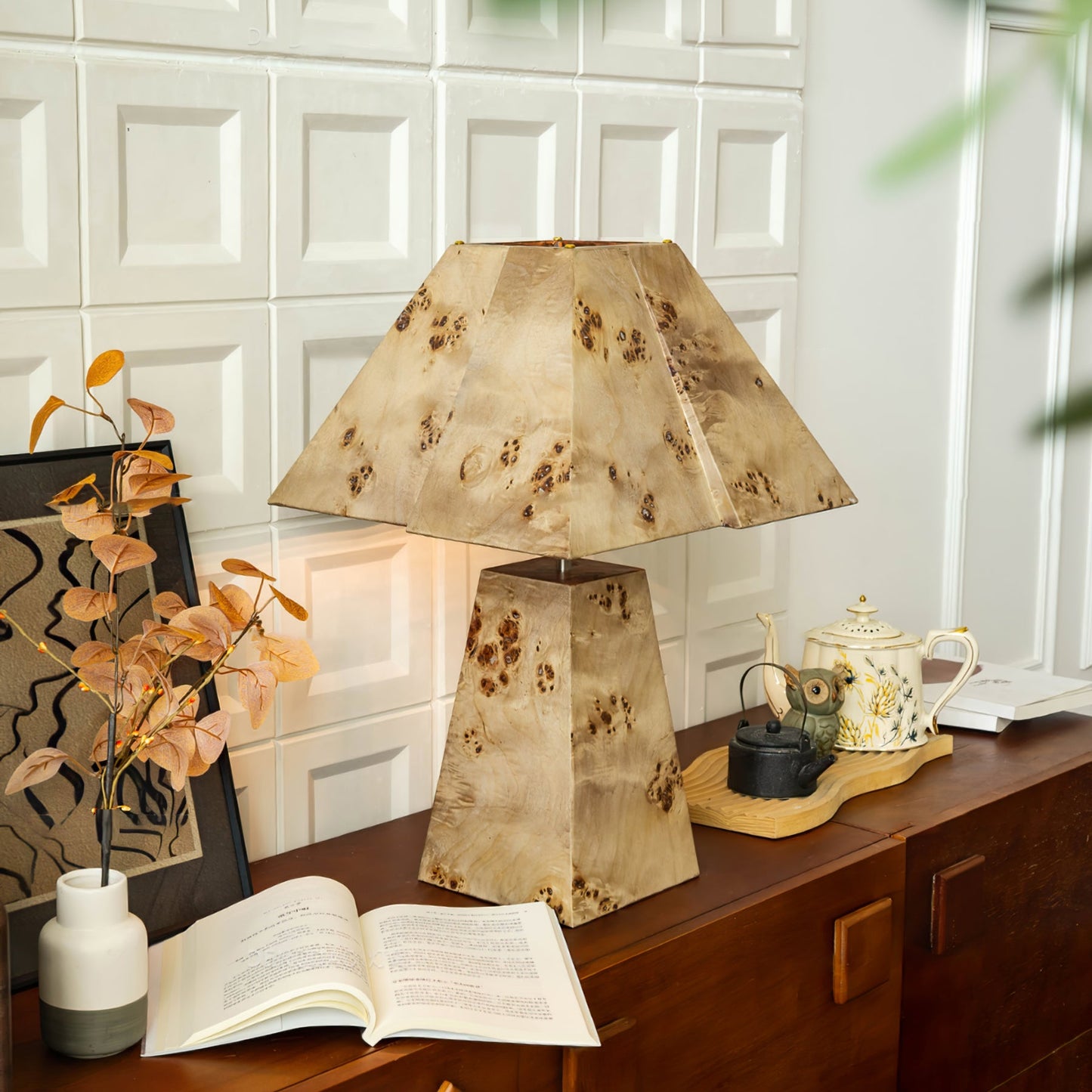 Pyramid Wood Table Lamp