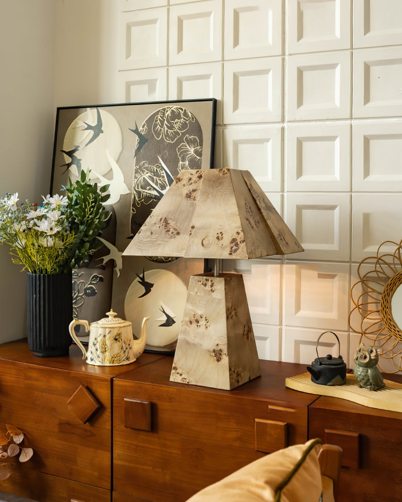 Pyramid Wood Table Lamp