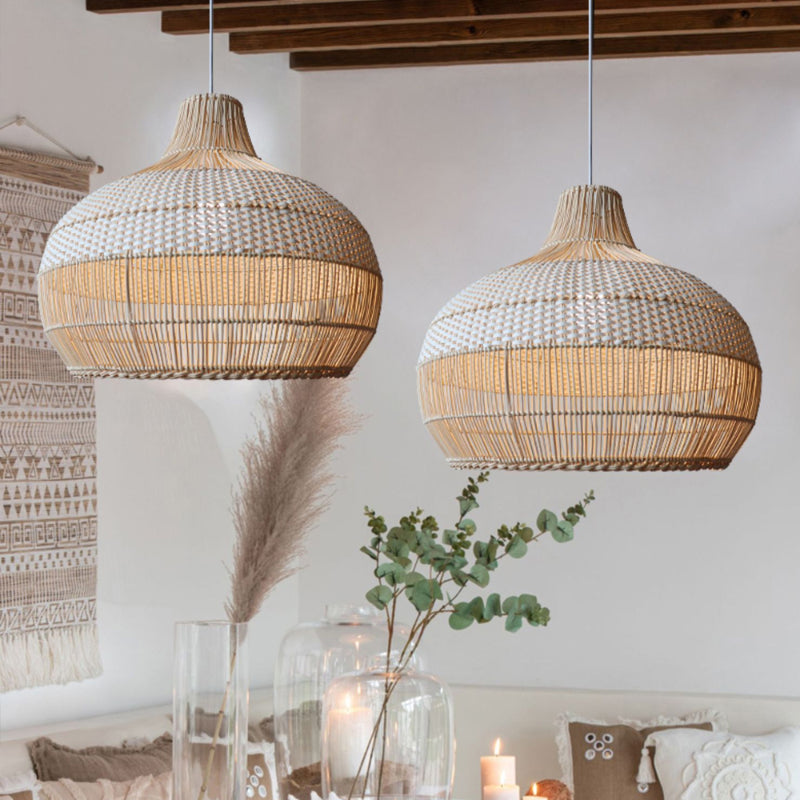 Handwoven Rattan Kitchen Island Pendant Lighting Wicker Lamp Shade