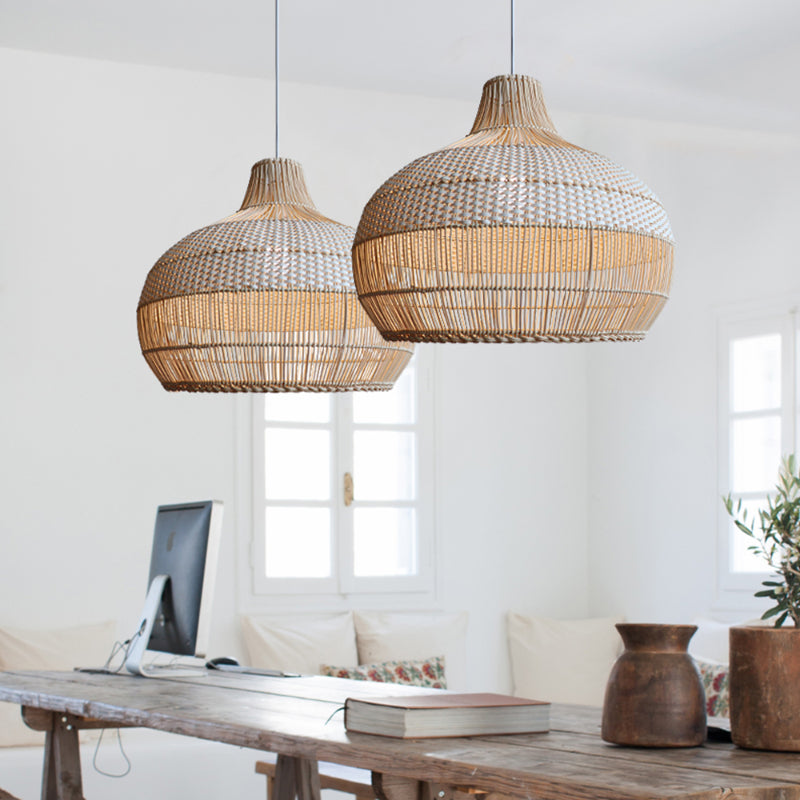 Handwoven Rattan Kitchen Island Pendant Lighting Wicker Lamp Shade