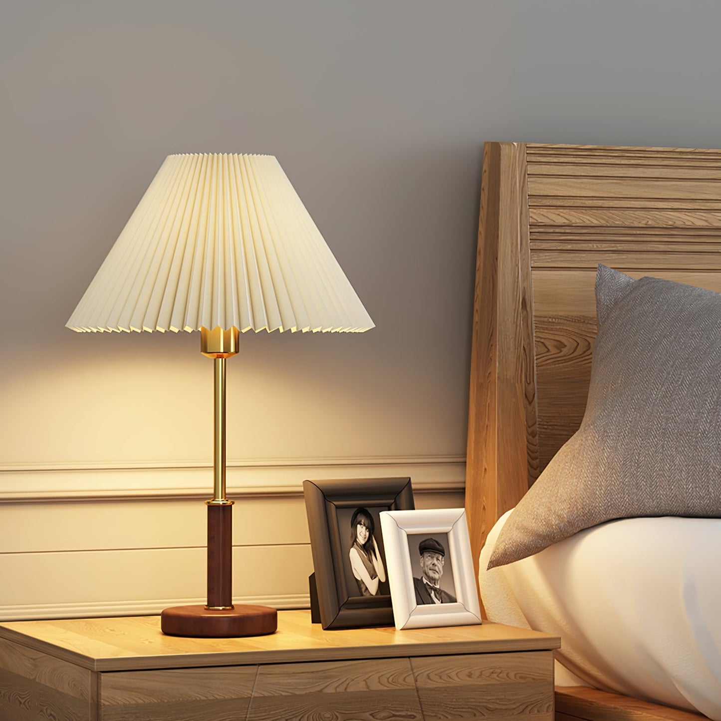 Pleated Wooden Table Lamp