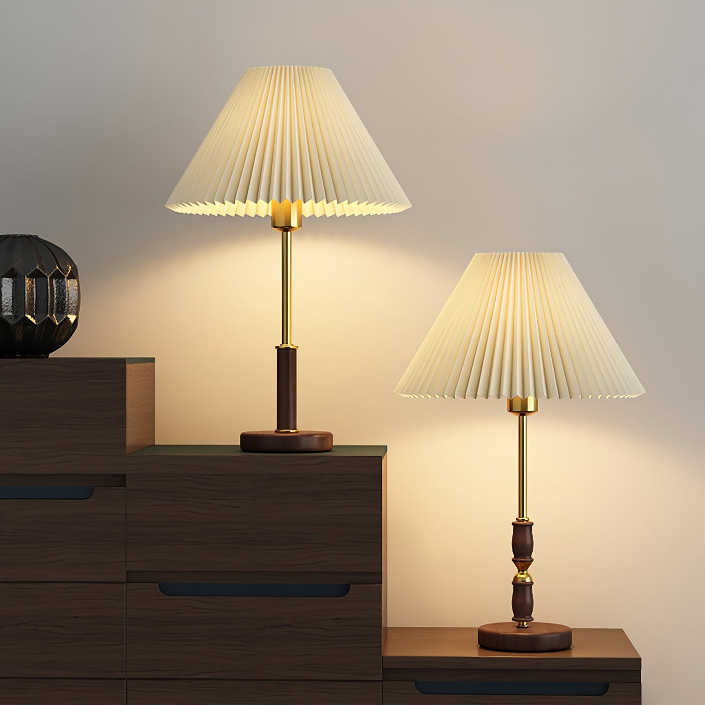 Pleated Wooden Table Lamp