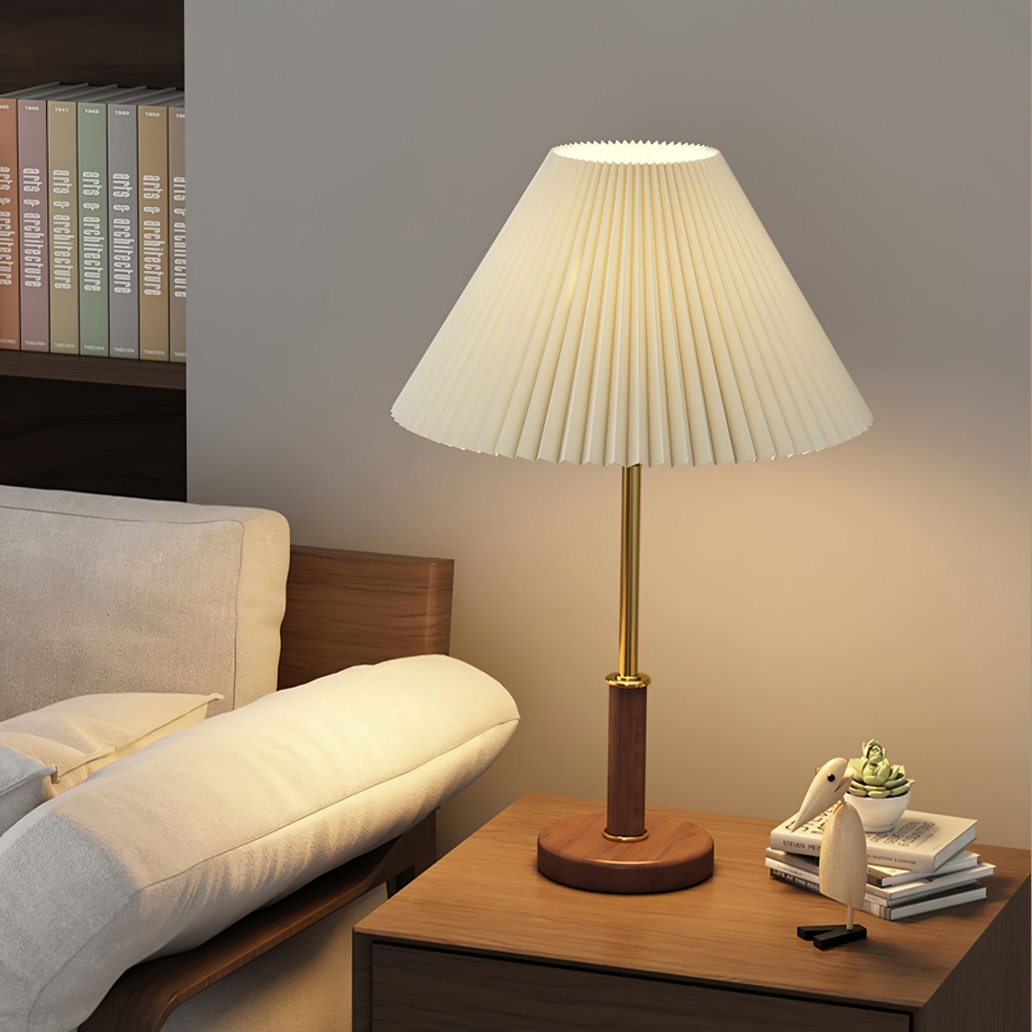 Pleated Wooden Table Lamp