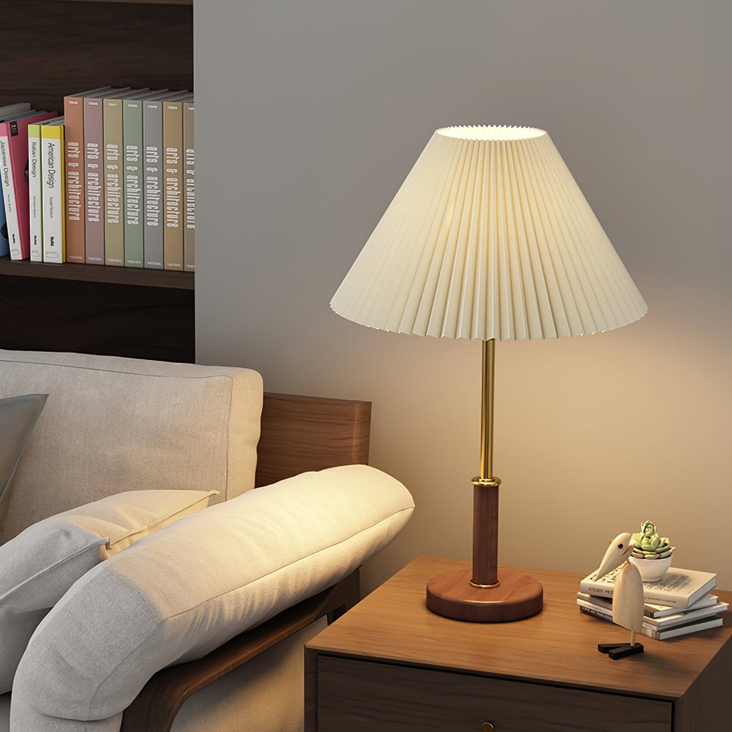 Pleated Wooden Table Lamp