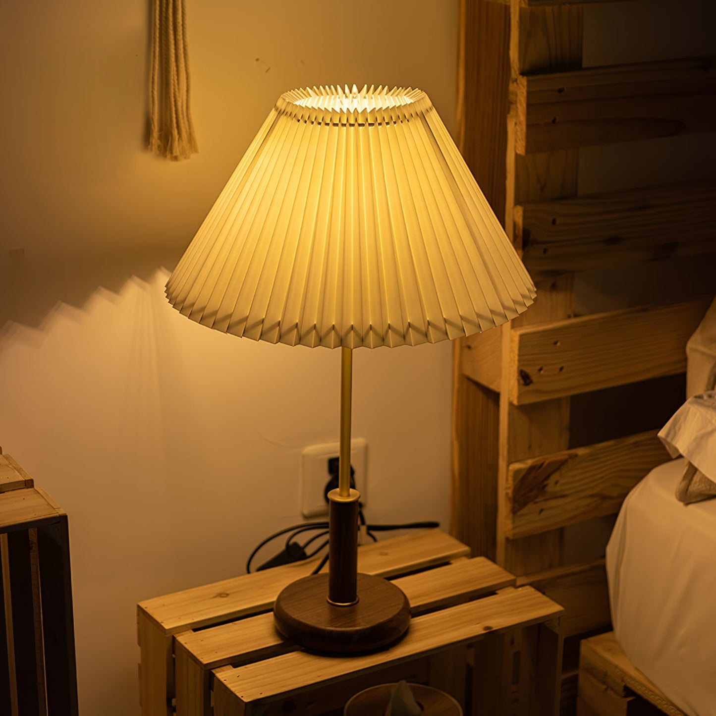 Pleated Wooden Table Lamp