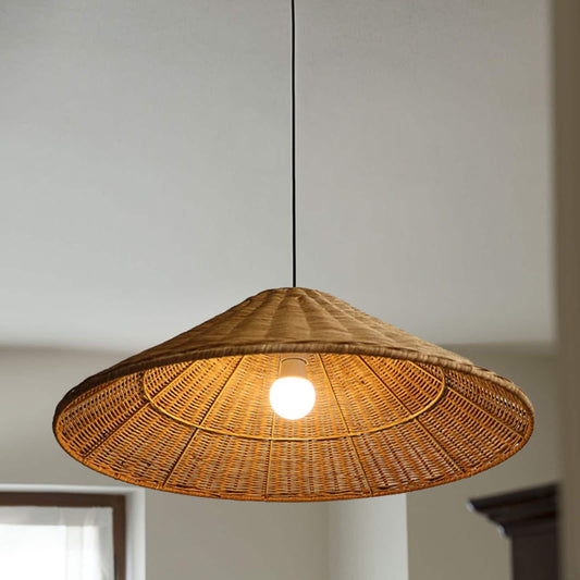 Woven Rattan Pendant Light Wicker Cone Lamp Shade