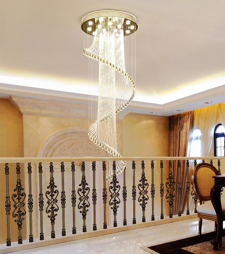 Spiral Crystal Staircase Ceiling Chandelier for Lobby, Theater, Villa, Hall , stairwell