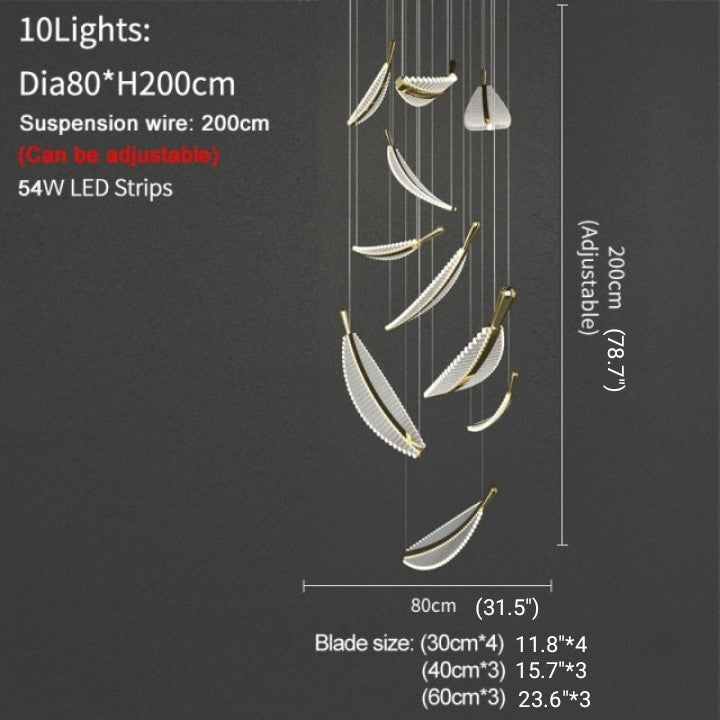 Large Crystal Staircase Creative Feather Chandelier for Lobby, Hall, Restaurant , stairwell