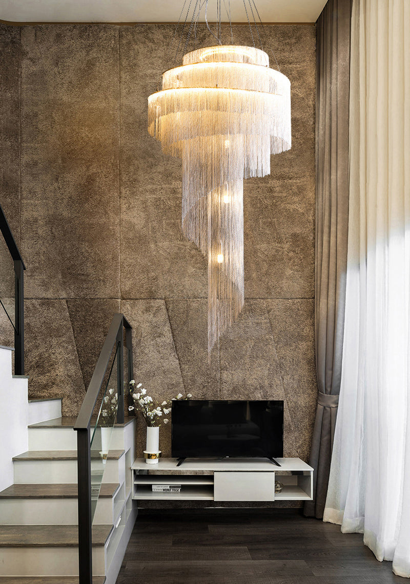 Luxury Silver/Gold Long Chain Chandelier For Staircase, Lobby, Hallway