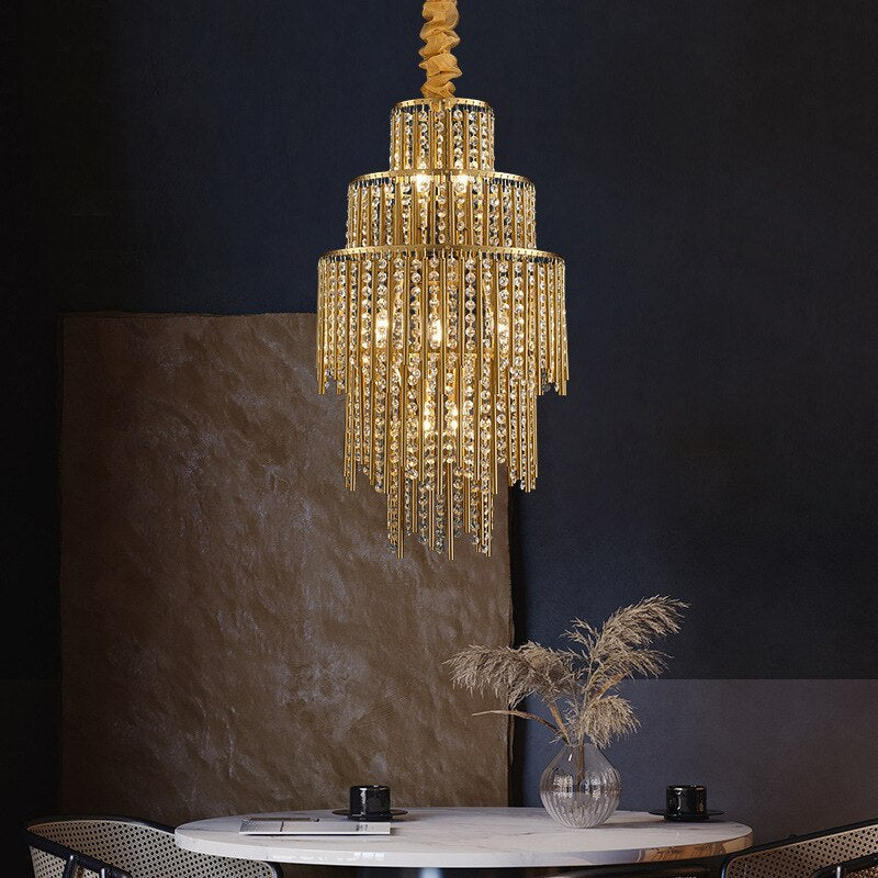Gold staircase loft crystal hanging chandelier for living room, hall, lobby , stairwell