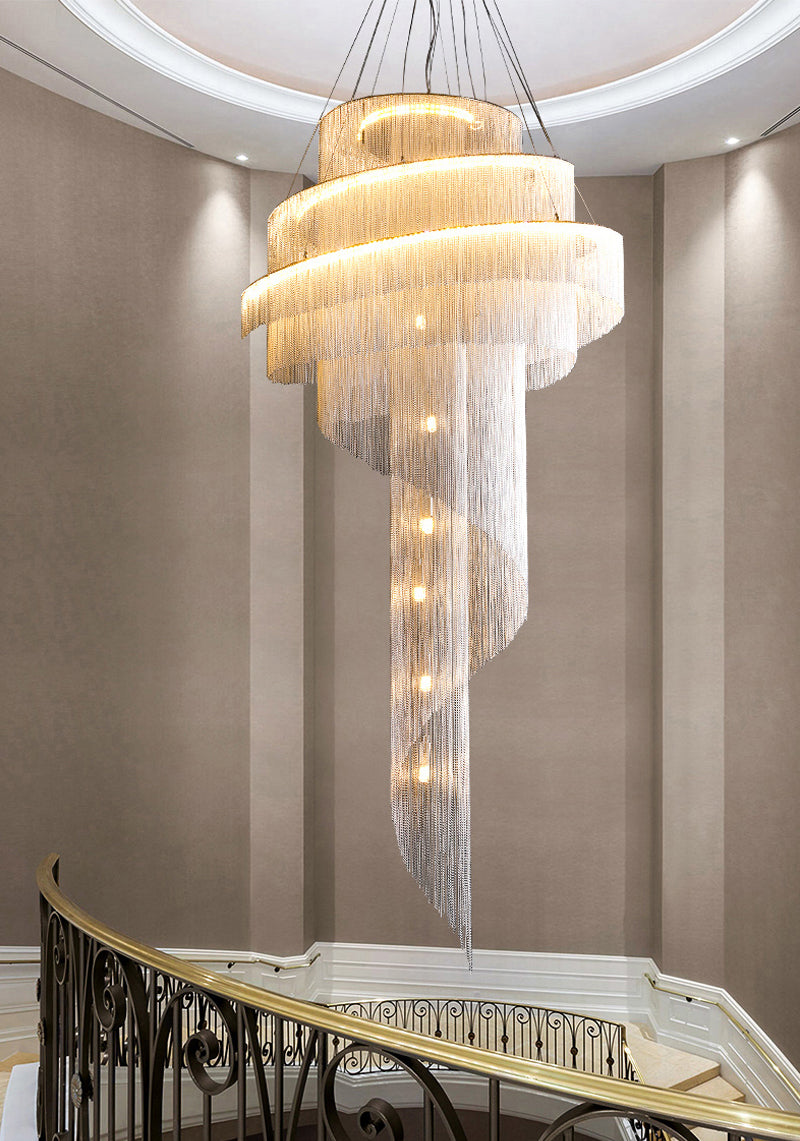 Luxury Silver/Gold Long Chain Chandelier For Staircase, Lobby, Hallway